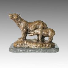 Статуэтка животного латуни Мать-сын Медведь Резьба Скульптура Бранзе Тпал-073